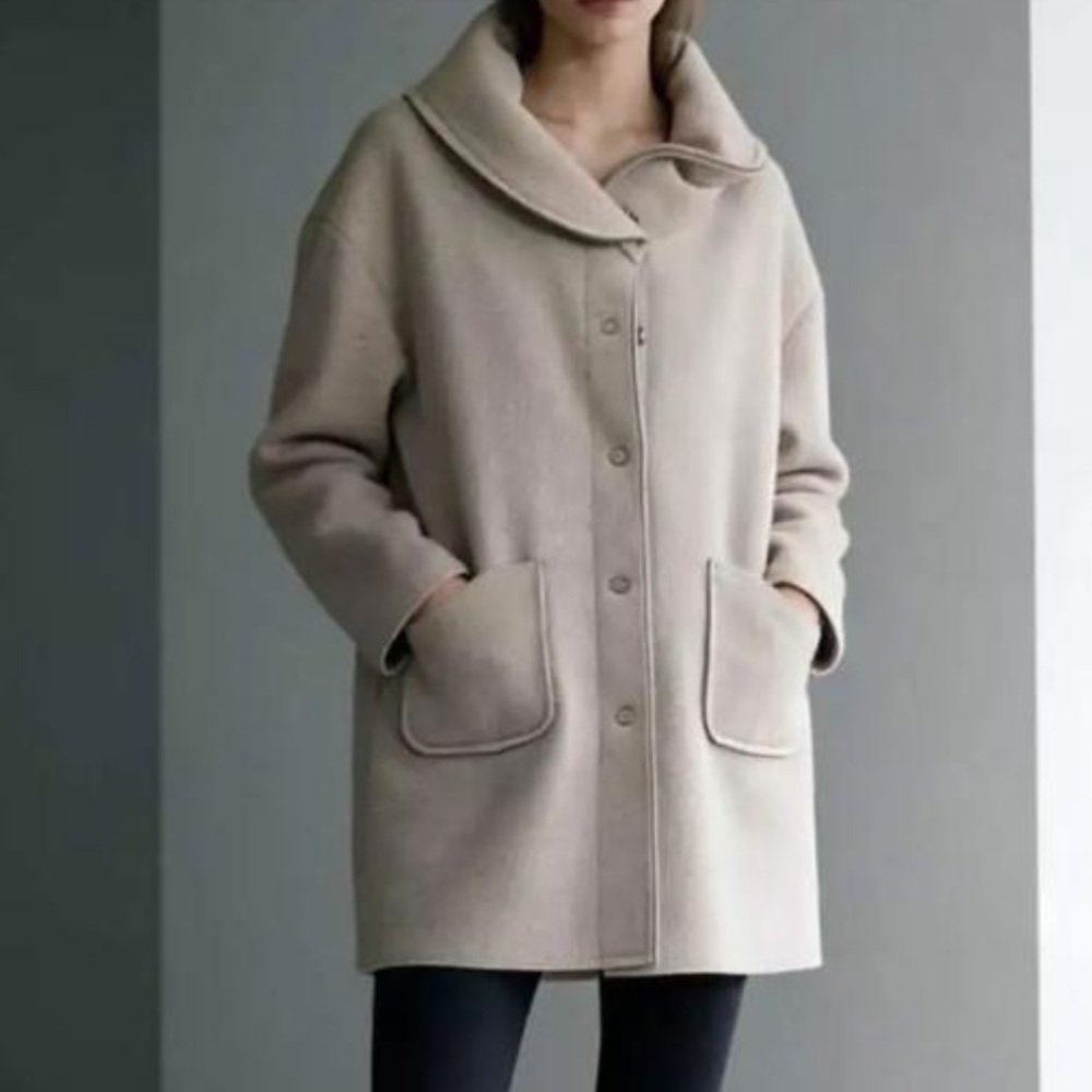 ShopEvelynne Light Beige Wool-Blend Pea Coat